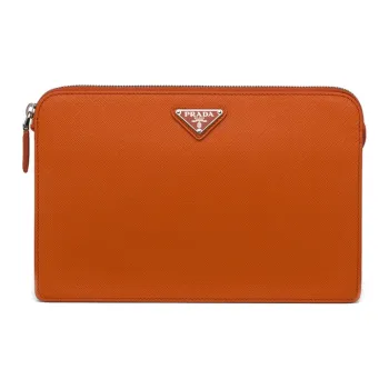 PRADA Saffiano Leather Material Clutch Men's Papaya Color