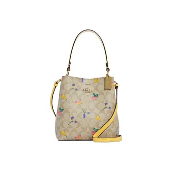 COACH Town Artificial Leather Bucket Bags Handbags Shoulder Bag Crossbody Bag Small Size Women's Khaki/Yellow