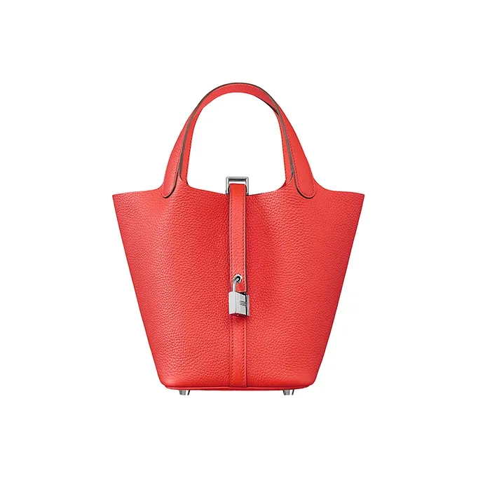 HERMES Picotin Lock Clemence Bullock Leather Basket Bag, Bucket Bag, Handbag 18 Women's Texas Pink-4