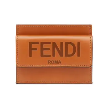 FENDI Calfskin Money Clip Wallet Card Holder Women's Brown