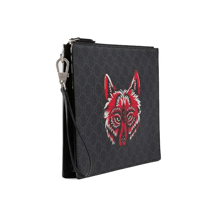 GUCCI Canvas With Leather Clutch Regular Men's Black Gray/Red-1