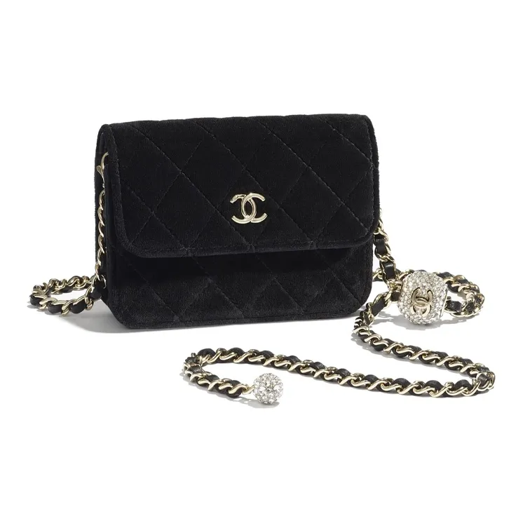 CHANEL Velour Chain Bag Fanny Pack Regular Women's Black-2