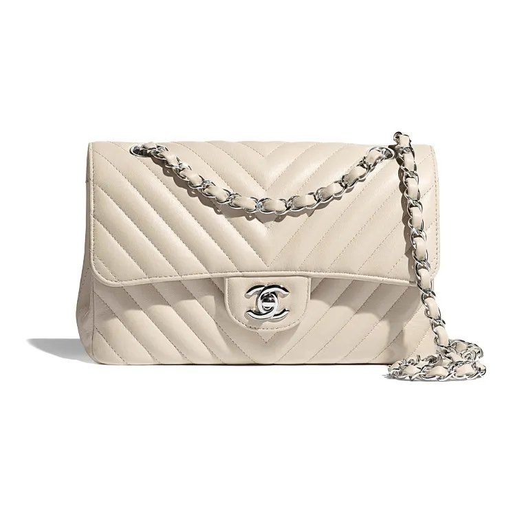 CHANEL Classic Flap CF Lambskin Crossbody Bags Women's Beige-0