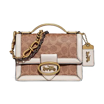 COACH Riley Leather Trunk Bag, Shoulder Bag, Crossbody Bag, Handbag Small Size Women's White & Brown Monogram