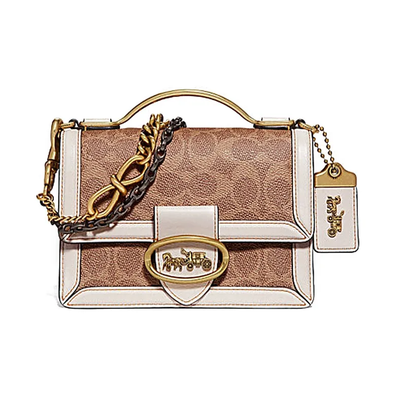 COACH Riley Leather Trunk Bag, Shoulder Bag, Crossbody Bag, Handbag Small Size Women's White & Brown Monogram-0