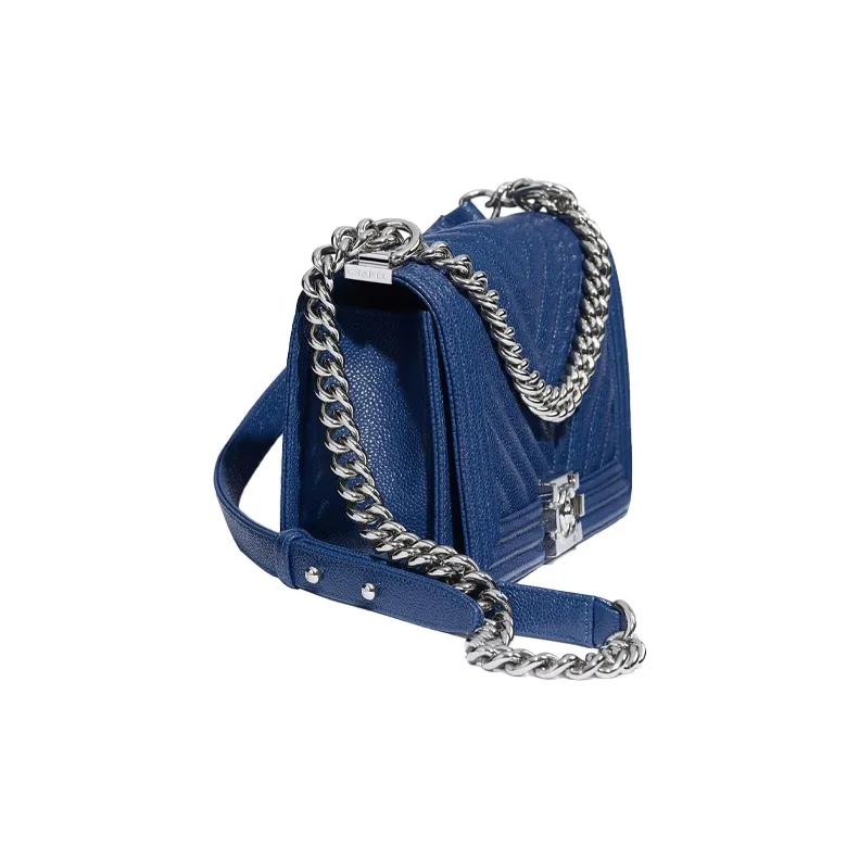 CHANEL Leboy Grain Embossed Calfskin Shoulder Bag Women's Blue-1