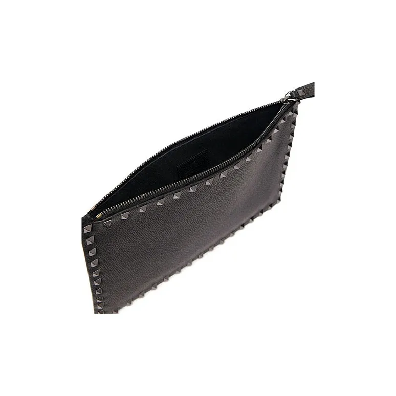 Valentino Leather Wallets Clutches Unisex Black-3