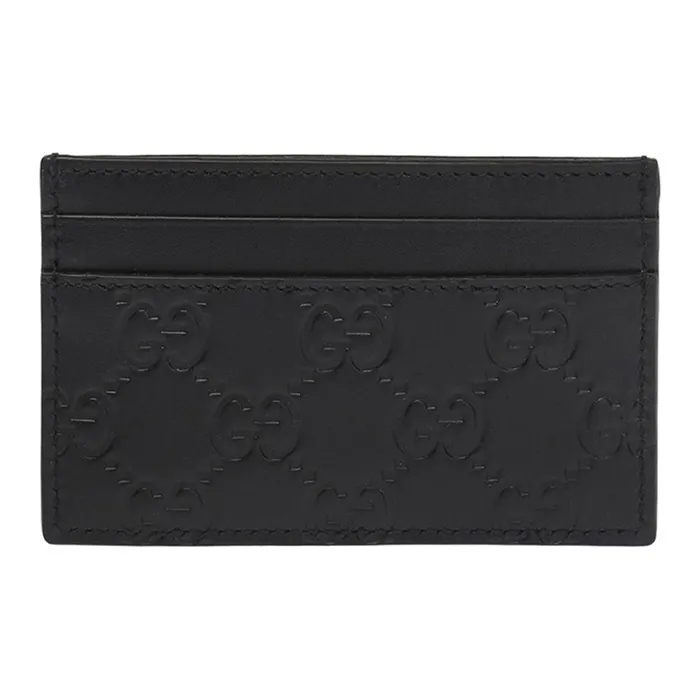 GUCCI Leather Card Clip Card Holder Unisex Black-0