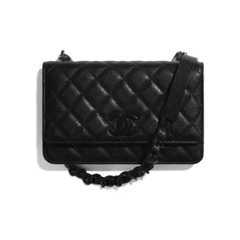 CHANEL Grain Calfskin Wallet, Crossbody Bag, Shoulder Bag Women's Black