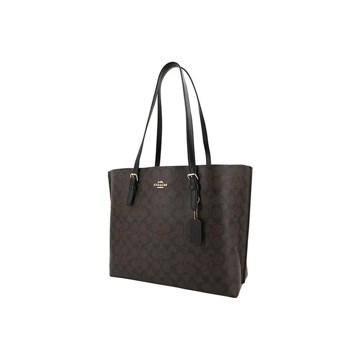COACH Mollie Leather Tote Bag, Shopping Bag, Handbag, Shoulder Bag Tubas Women's Dark Brown Monogram-1