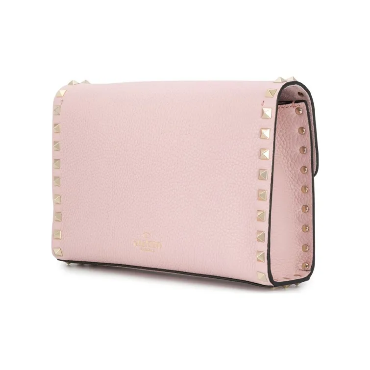 Valentino Rockstud Calfskin Messenger Bag Shoulder Bag Crossbody Bag Women's Pink-1