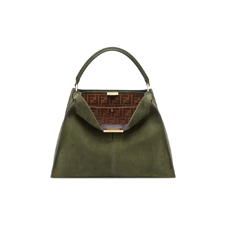 FENDI Peekaboo Goatskin Handbag Large Size Women's Green-1