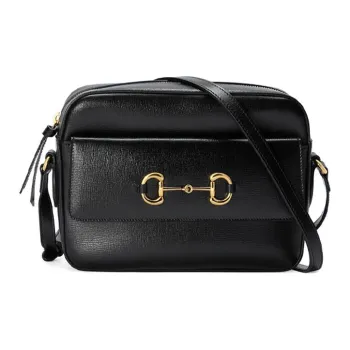 GUCCI Horsebit 1955 Leather Camera Bag Shoulder Bag Crossbody Bag Small Size Women's Black