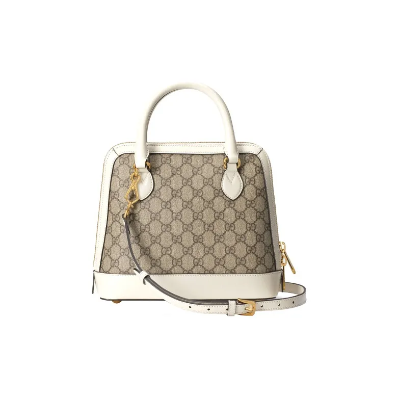 GUCCI Canvas With Leather Dome Bag, Shoulder Bag, Crossbody Bag, Handbag Trumpets Women's White-3