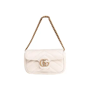 GUCCI GG Marmont Quilted Leather Handbag Card Holder Coin Purse Extra Mini Women's White