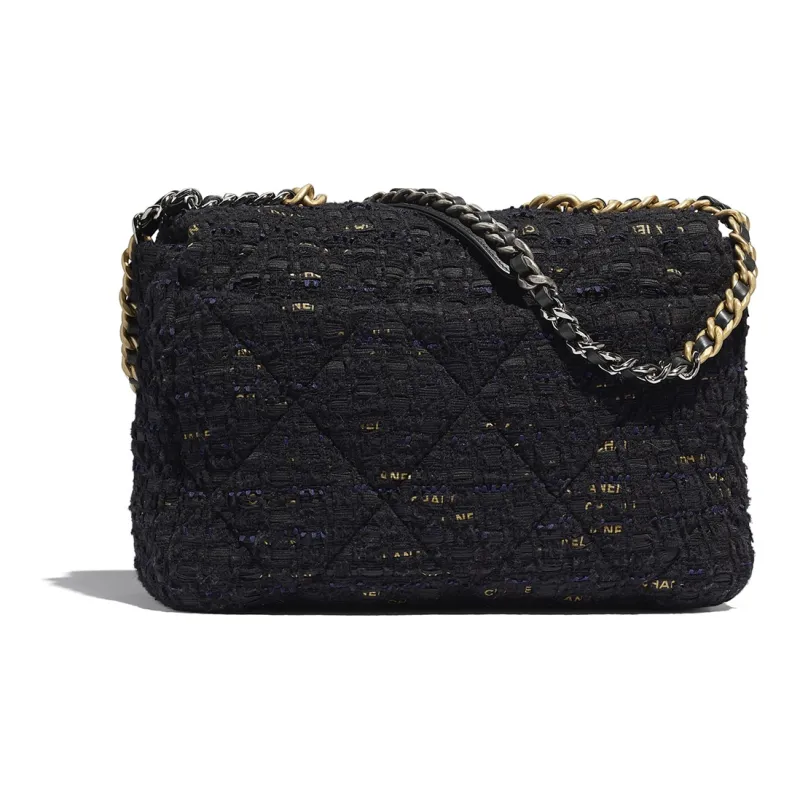 CHANEL 19Bag Twill Soft Woolen Crossbody Portable One Shoulder Backpack Women's Marine Blue, Gold, Multicolor-1