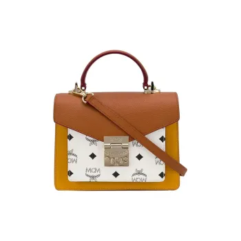 MCM Millie Visetos Cow Leather Shoulder Bag Crossbody Bag Handbag Women's White Brown