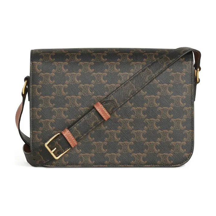 CELINE Triomphe Arc De Triomphe Coated Canvas With Calfskin Shoulder Bag Crossbody Bag Medium Size Women's Black-2