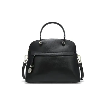 Furla Piper Collection Leather Tote Bag Shopping Bag Shoulder Bag Handbag Medium Size Women's Black