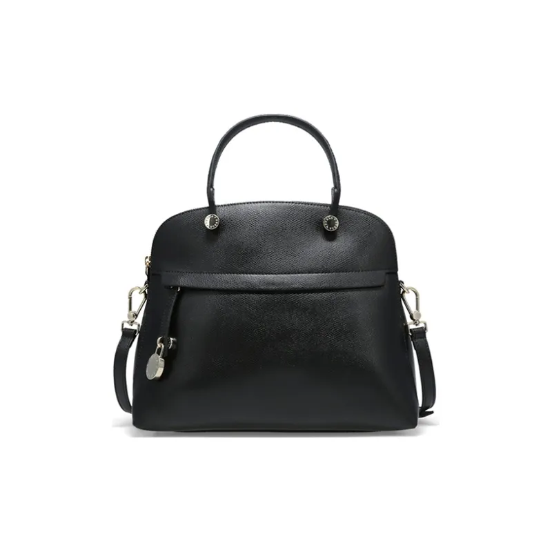 Furla Piper Collection Leather Tote Bag Shopping Bag Shoulder Bag Handbag Medium Size Women's Black-0