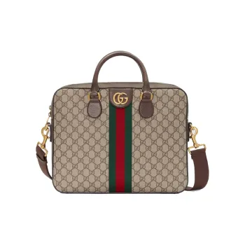 GUCCI Ophidia Canvas With Leather Briefcase Shoulder Bag Crossbody Bag Handbag Men's Ebony/Brown