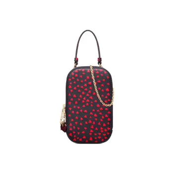DIOR Lady Dior Cow Leather One Shoulder Crossbody Cell Phone Pouch Women's Navy & Red