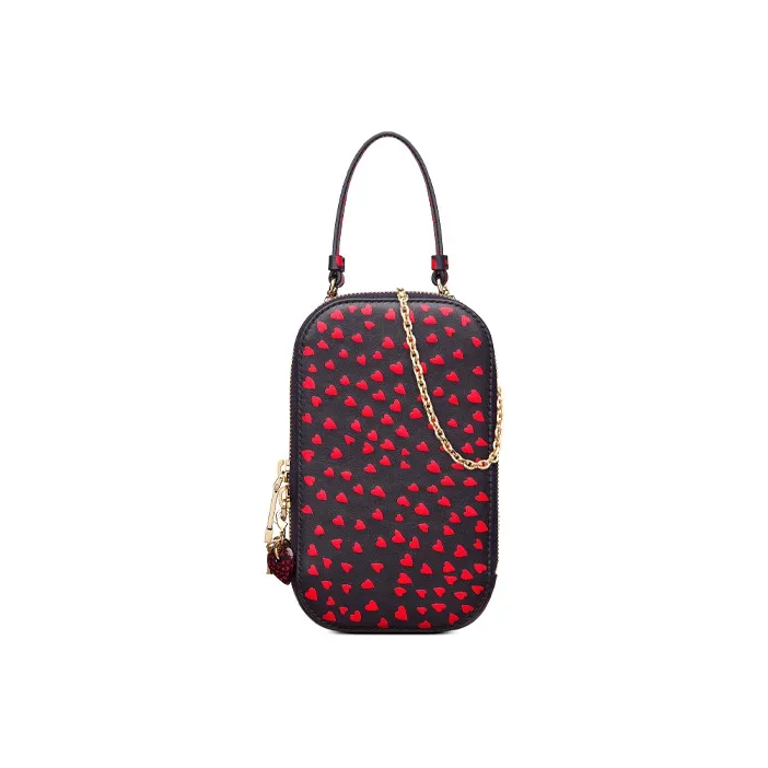 DIOR Lady Dior Cow Leather One Shoulder Crossbody Cell Phone Pouch Women's Navy & Red-0