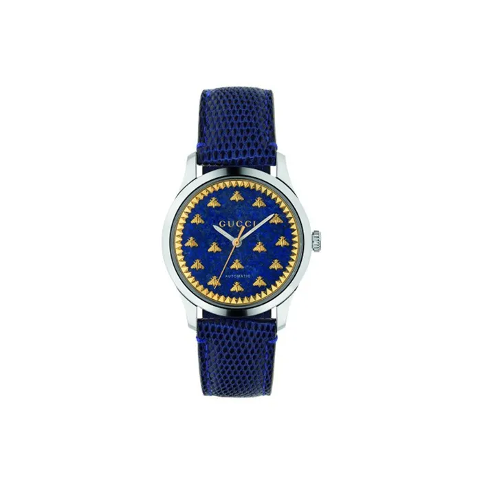 GUCCI G Timeless Collection Wrist Watch Automatic Mechanical Movement Genuine Leather Strap Blue Dial Men's Watches-0