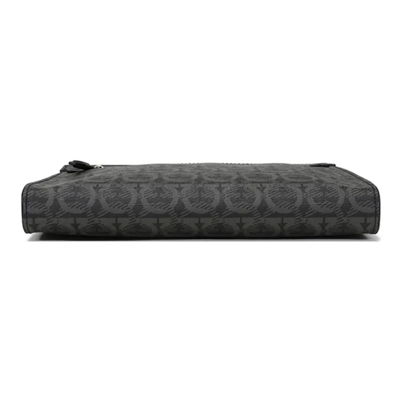 FERRAGAMO GANCINI With Cow Leather And Polyurethane Clutch Men's Black-4