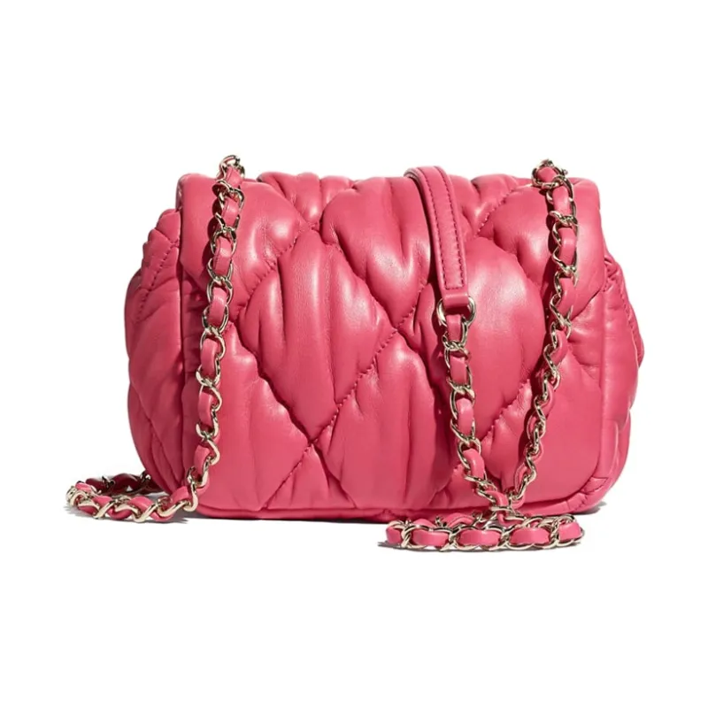 CHANEL Calfskin Flap Bag, Cream Puff Bag, Shoulder Bag Women's Pink-1
