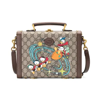 GUCCI Disney Collaboration Canvas With Leather Makeup Case Shoulder Bag Crossbody Bag Handbag Unisex Ebony