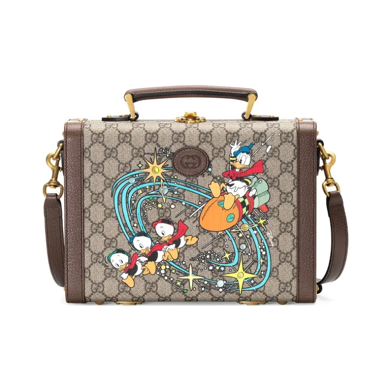 GUCCI Disney Collaboration Canvas With Leather Makeup Case Shoulder Bag Crossbody Bag Handbag Unisex Ebony-0