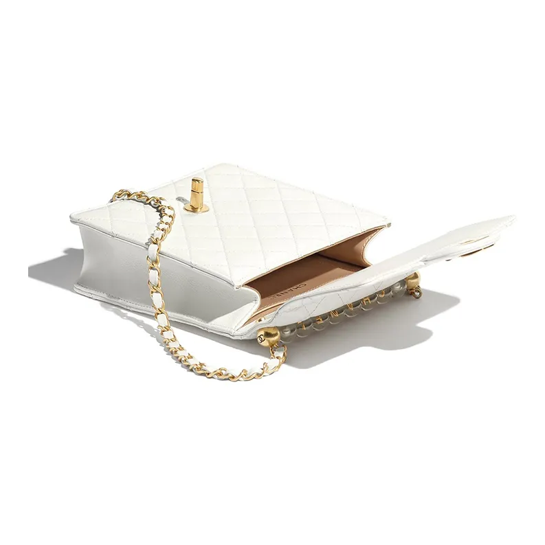 CHANEL Leather Crossbody Bag, Shoulder Bag Women's White-2