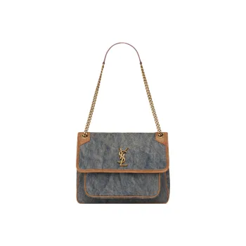 SAINT LAURENT Niki Denim Patchwork Leather Hobo Bag, Chain Bag, Crossbody Bag, Shoulder Bag Women's Denim Blue