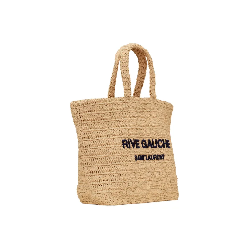 SAINT LAURENT Natural Woven Large Capacity Tote Bag Shopping Bag Women's Natural Linen/Black-1