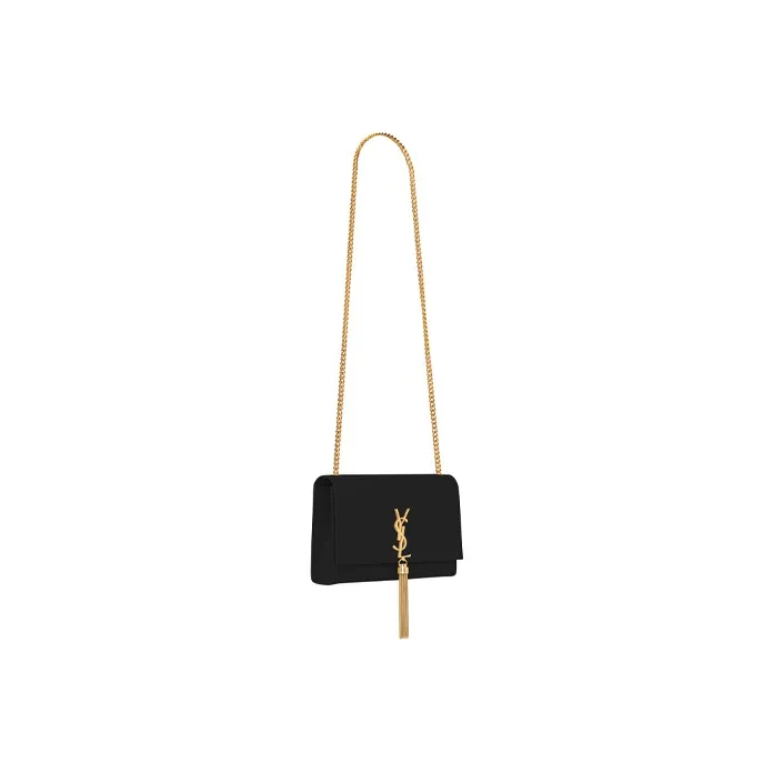 SAINT LAURENT KATE Calfskin Fringe Shoulder Bag Crossbody Bag Medium Size Women's Black-2