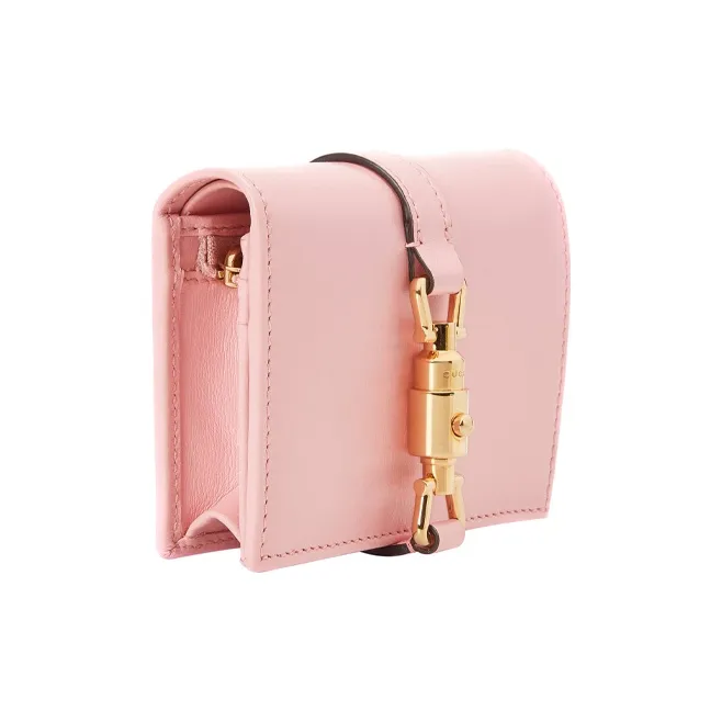 GUCCI Jackie 1961 Ostrich Leather Clutch Wallets Card Holders Small Size Women's Pink-3