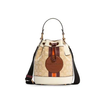 COACH Dempsey Canvas Canvas Bag Bucket Bag Handbag Small Size Women's Light Khaki & Burgundy