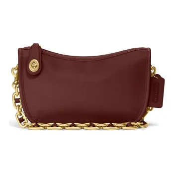 COACH Swinger Leather Shoulder Bag Mahjong Handbag Crossbody Bag Shoulder Bag Women's Morandi Brown Red