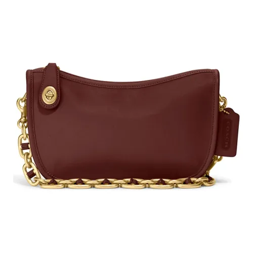 COACH Swinger Leather Shoulder Bag Mahjong Handbag Crossbody Bag Shoulder Bag Women's Morandi Brown Red
