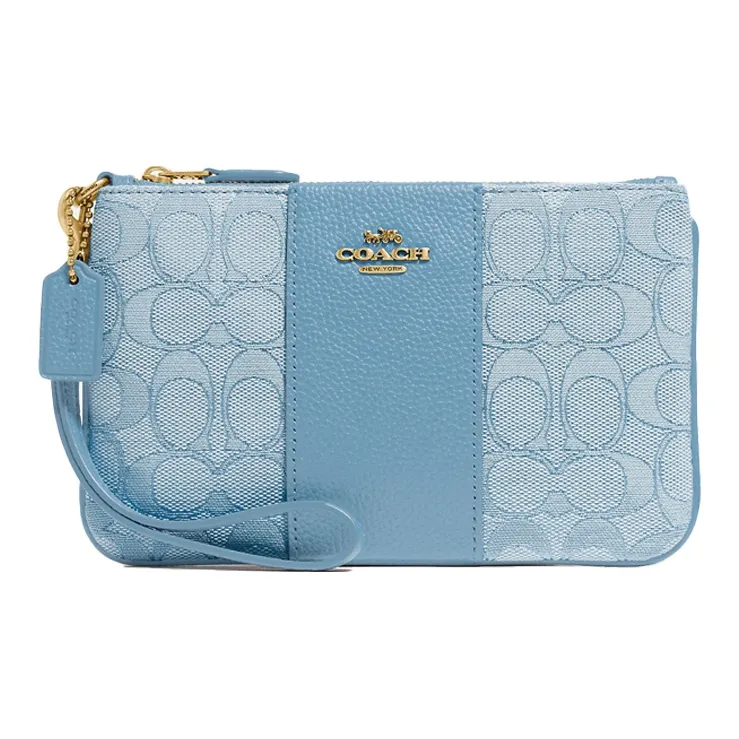 COACH Wristlet Canvas With Leather Mahjong-Themed Wrist Bags And Clutches Small Size Women's Light Blue Monogram-0