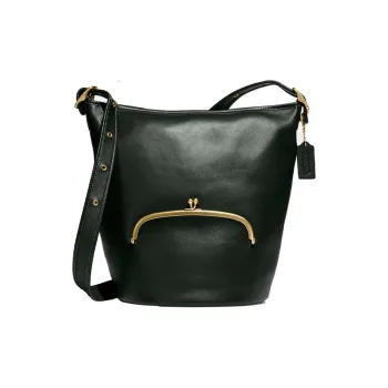 COACH Kisslock Cow Leather Kiss Lock Bucket Bag Shoulder Bag, Crossbody Bag Small Size Women's Black