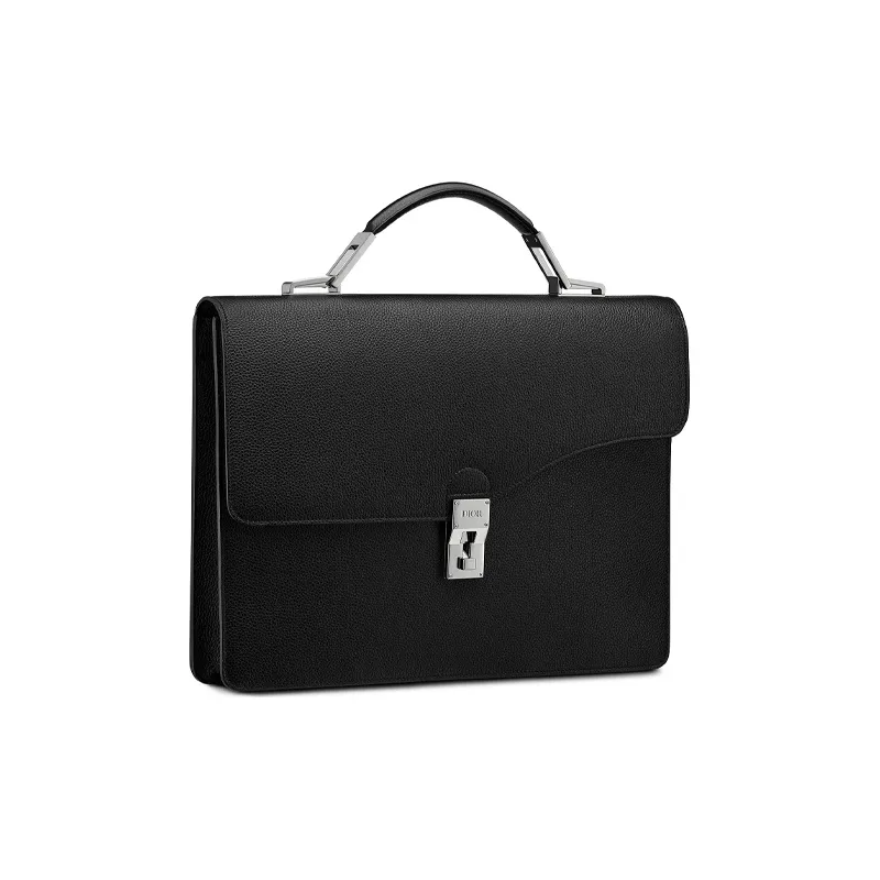 DIOR Cow Leather Briefcase, Handbag Large Size Men's Black-1