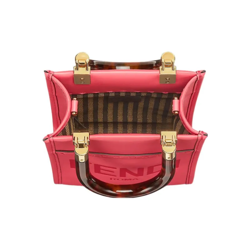 FENDI Sunshine Leather Sunlight Bag Tote Bag Shopping Bag Shoulder Crossbody Handbag Mini Women's Fuchsia-3