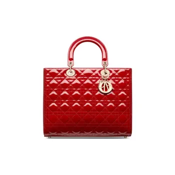 DIOR Lady D Lite Cow Leather Handbag Women's Cherry Red