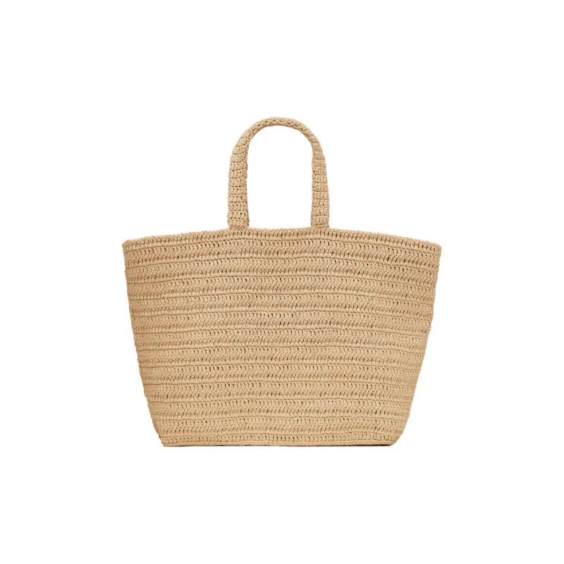 SAINT LAURENT Natural Woven Large Capacity Tote Bag Shopping Bag Women's Natural Linen/Black-3