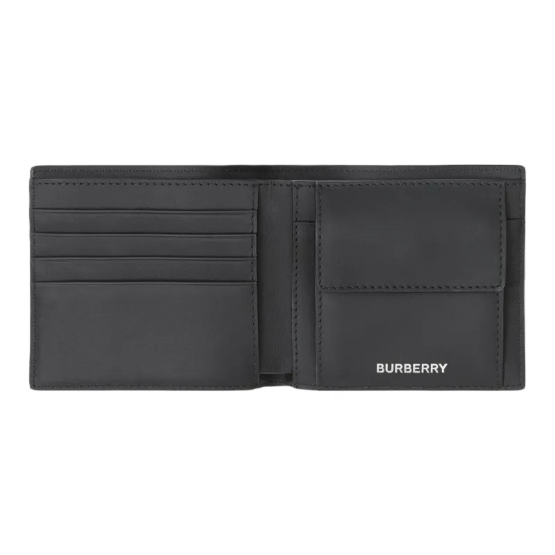 Burberry Smooth Leather Card Holder Wallet Card Clip Men's Black/Gray-2
