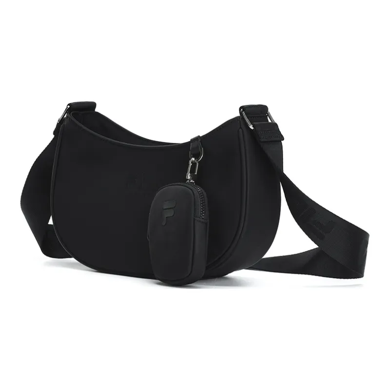 FILA Athletics Fabric Combo Bag, Hobo Bag, Shoulder Bag, Crossbody Bag Regular Women's Pure Black-1