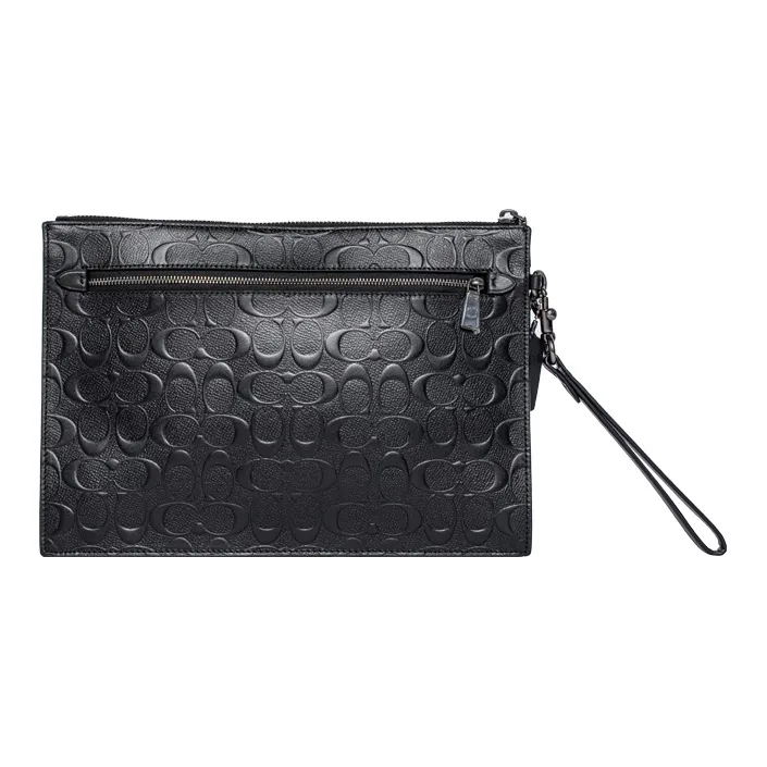 COACH Pouch Leather Document Bag, Briefcase, Wrist Bag, Clutch, Handbag Tubas Men's Black-1