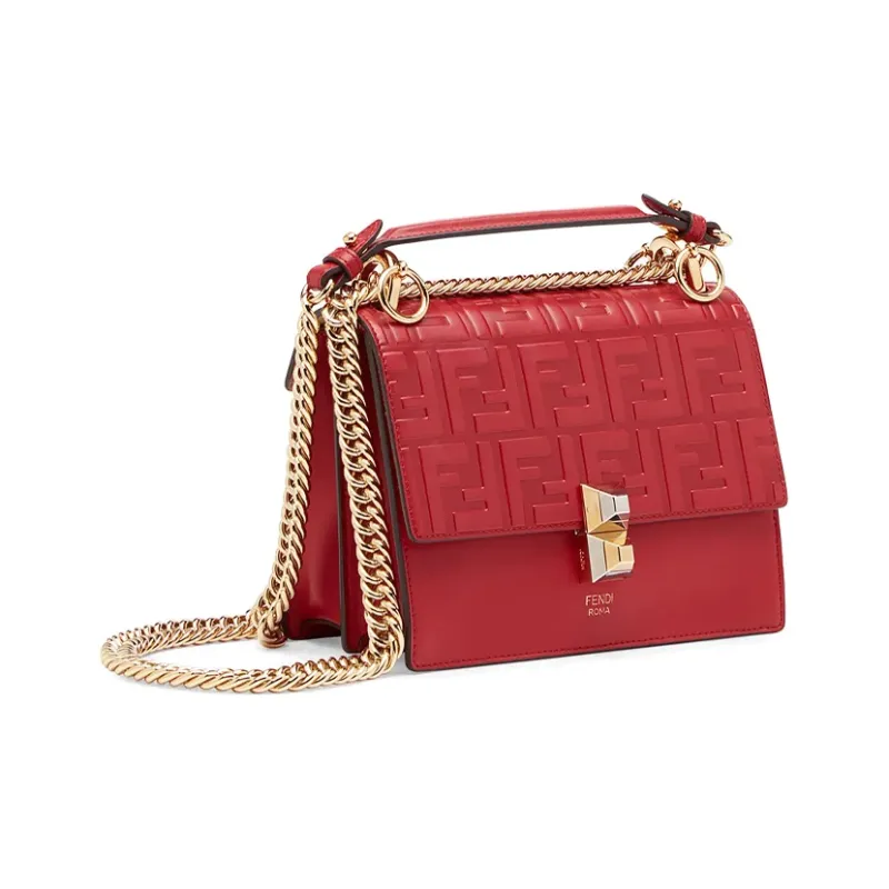FENDI Kan I Cow Leather Handbag Small Size Women's Red-1